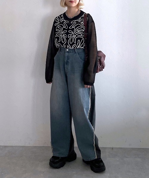 PAGEBOY(ページボーイ)の「コードレースシアーニットプルオーバー(ニット/セーター・レディース・ブルー/オフホワイト/ブラック・FREE)」の16枚目の写真