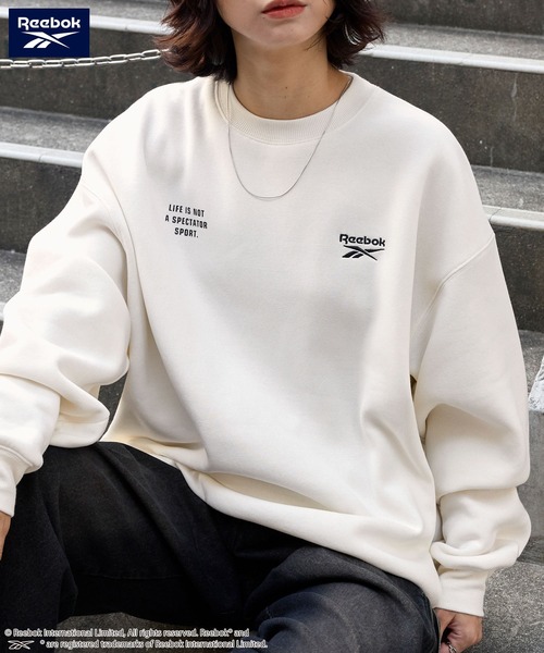 Reebok（リーボック）の「Reebok/リーボック 別注 ダブルロゴ刺繍/プリント ビッグシルエットプルオーバースウェット（スウェット・メンズ・ブラック/チャコール/ダークネイビー/アッシュグレー/オフホワイト/ナチュラル・M/L）」の6枚目の写真