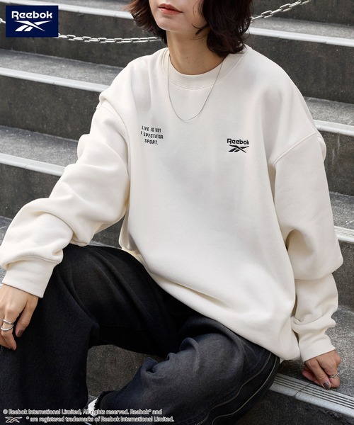 Reebok（リーボック）の「Reebok/リーボック 別注 ダブルロゴ刺繍/プリント ビッグシルエットプルオーバースウェット（スウェット・メンズ・ブラック/チャコール/ダークネイビー/アッシュグレー/オフホワイト/ナチュラル・M/L）」の9枚目の写真