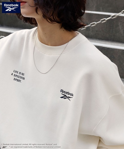 Reebok（リーボック）の「Reebok/リーボック 別注 ダブルロゴ刺繍/プリント ビッグシルエットプルオーバースウェット（スウェット・メンズ・ブラック/チャコール/ダークネイビー/アッシュグレー/オフホワイト/ナチュラル・M/L）」の11枚目の写真