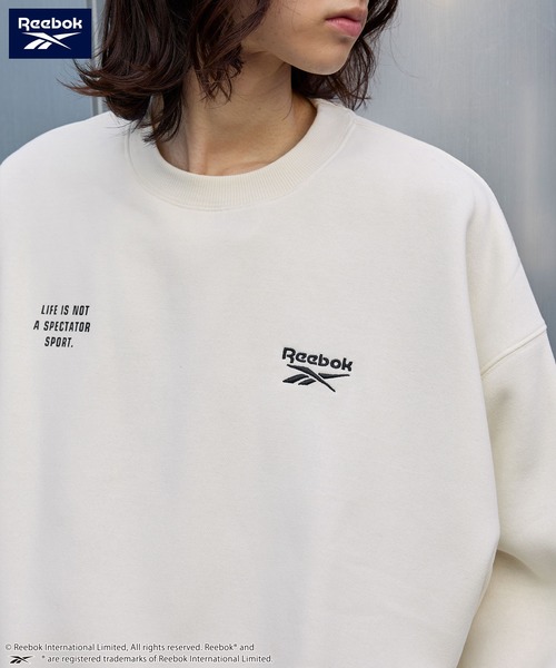 Reebok（リーボック）の「Reebok/リーボック 別注 ダブルロゴ刺繍/プリント ビッグシルエットプルオーバースウェット（スウェット・メンズ・ブラック/チャコール/ダークネイビー/アッシュグレー/オフホワイト/ナチュラル・M/L）」の17枚目の写真