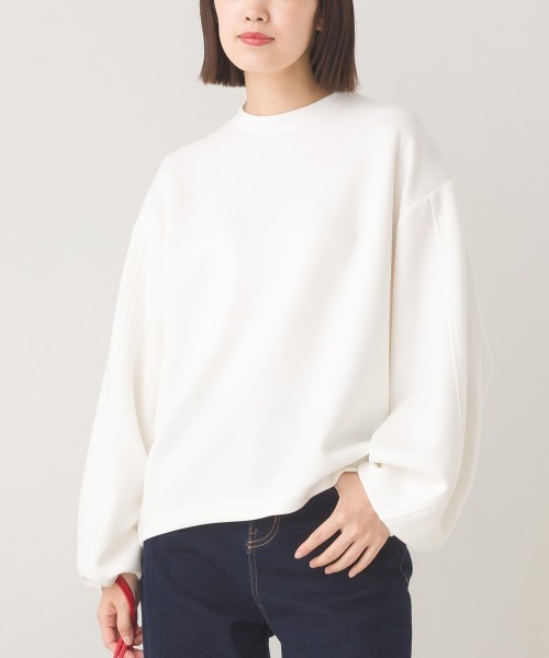 OMNES(オムネス)の「ソフトダンボールニットバックジップボリューム袖プルオーバー(Tシャツ/カットソー・レディース・モカ/ブラック/オフホワイト/グレイッシュベージュ・FREE)」の13枚目の写真