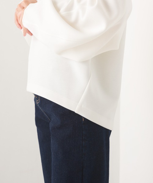 OMNES(オムネス)の「ソフトダンボールニットバックジップボリューム袖プルオーバー(Tシャツ/カットソー・レディース・モカ/ブラック/オフホワイト/グレイッシュベージュ・FREE)」の11枚目の写真