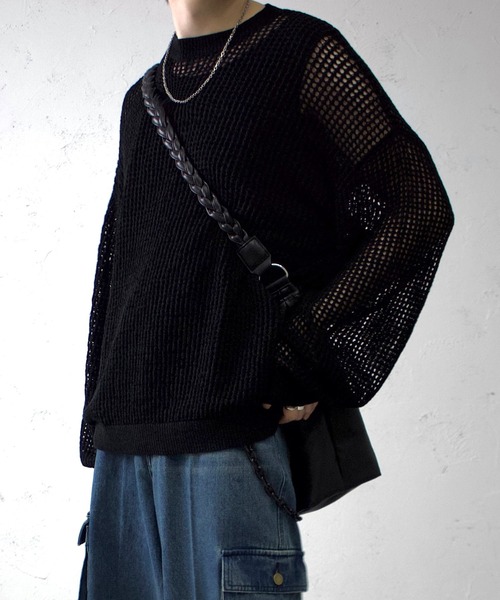 favclo.（ファブクロ）の「Loose voluminous sleeve mesh knit / ルーズ ボリュームスリーブメッシュニット（ニット/セーター・メンズ・ブラック/グレー・LARGE/SMALL/MEDIUM）」の2枚目の写真