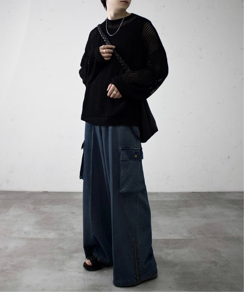 favclo.（ファブクロ）の「Loose voluminous sleeve mesh knit / ルーズ ボリュームスリーブメッシュニット（ニット/セーター・メンズ・ブラック/グレー・LARGE/SMALL/MEDIUM）」の3枚目の写真