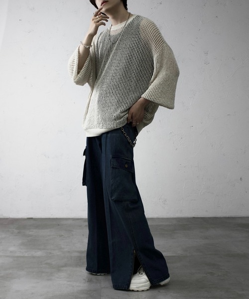 favclo.（ファブクロ）の「Loose voluminous sleeve mesh knit / ルーズ ボリュームスリーブメッシュニット（ニット/セーター・メンズ・ブラック/グレー・LARGE/SMALL/MEDIUM）」の5枚目の写真
