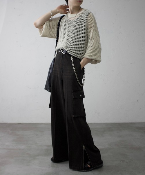 favclo.（ファブクロ）の「Loose voluminous sleeve mesh knit / ルーズ ボリュームスリーブメッシュニット（ニット/セーター・メンズ・ブラック/グレー・LARGE/SMALL/MEDIUM）」の6枚目の写真