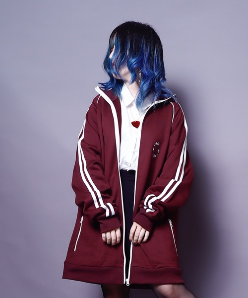 AFYF(エーエフワイエフ)の「AFYF TRACK JERZY/ビッグシルエット トラックジャケット(ブルゾン・レディース・ブラック/ワイン/ダークグリーン/オレンジ・FREE)」の4枚目の写真