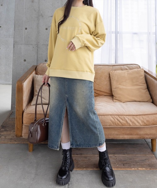 clear（クリア）の「サークル刺繍ロング丈スウェットトップス [ゆったりシルエット シンプル]≪2024AW新作≫（スウェット・レディース・アイボリー/イエロー系その他/ベージュ/ネイビー・F）」の7枚目の写真