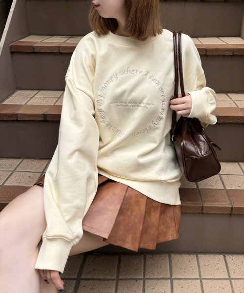 セール】サークル刺繍ロング丈スウェットトップス [ゆったり