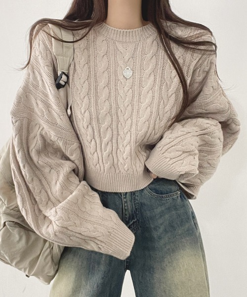 【セール】ボリュームスリーブケーブルニットトップス（ニット/セーター）｜N.s（エヌドットエス）