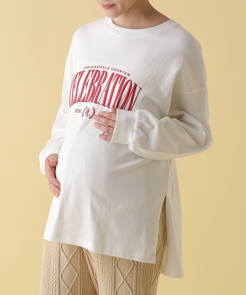 LEPSIM（レプシィム）の「【産前・産後対応】マタニティ／ふくれプリントロゴロンT　200104（マタニティウェア/グッズ・レディース・オフホワイト/チャコールグレー・FREE）」の3枚目の写真