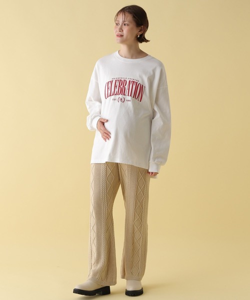 LEPSIM（レプシィム）の「【産前・産後対応】マタニティ／ふくれプリントロゴロンT　200104（マタニティウェア/グッズ・レディース・オフホワイト/チャコールグレー・FREE）」の5枚目の写真