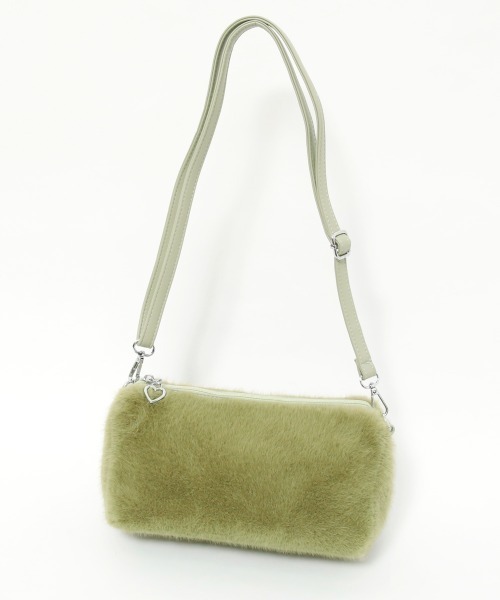 セール】ハートチャーム付き ワンハンドルフェイクファーバッグ