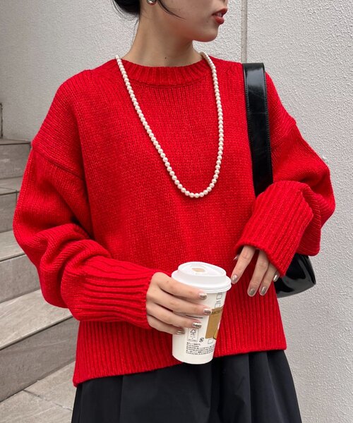 CIAOPANIC TYPY（チャオパニックティピー）の「【WEB限定】バックスリットメランジカラーニット（ニット/セーター・レディース・グレー/ベージュ/オフホワイト/キャメル/レッド/ピンク/チャコールグレー/サックスブルー/イエロー/グリーン・ONE SIZE）」の12枚目の写真