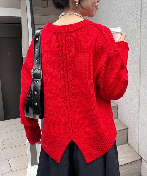 CIAOPANIC TYPY（チャオパニックティピー）の「【WEB限定】バックスリットメランジカラーニット（ニット/セーター・レディース・グレー/ベージュ/オフホワイト/キャメル/レッド/ピンク/チャコールグレー/サックスブルー/イエロー/グリーン・ONE SIZE）」の13枚目の写真