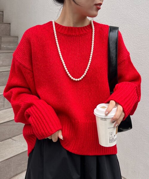 CIAOPANIC TYPY（チャオパニックティピー）の「【WEB限定】バックスリットメランジカラーニット（ニット/セーター・レディース・グレー/ベージュ/オフホワイト/キャメル/レッド/ピンク/チャコールグレー/サックスブルー/イエロー/グリーン・ONE SIZE）」の14枚目の写真