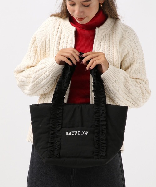 BAYFLOW（ベイフロー）の「[マチが広くて使いやすい]フリルロゴトートM（トートバッグ・レディース・ブラック/ブルーグレー・FREE）」の12枚目の写真