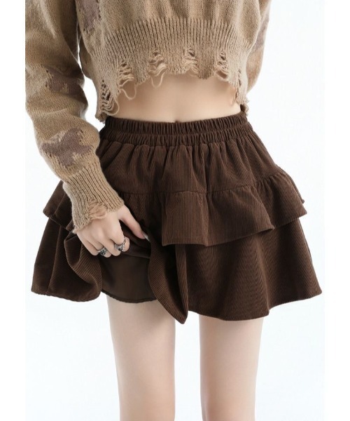 セール】2段ティアードコーデュロイミニスカート（スカート）｜LADY