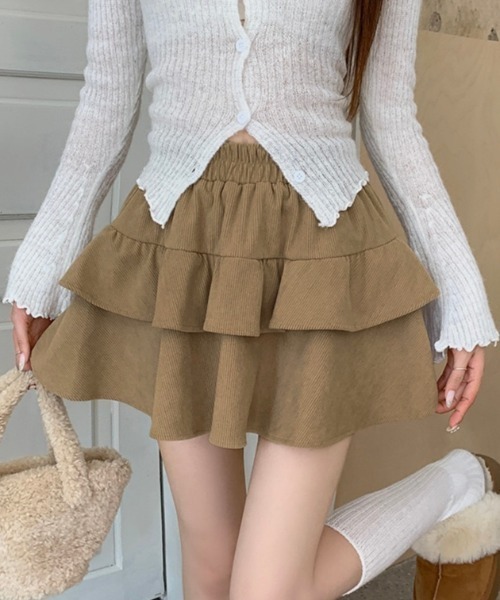 セール】2段ティアードコーデュロイミニスカート（スカート）｜LADY