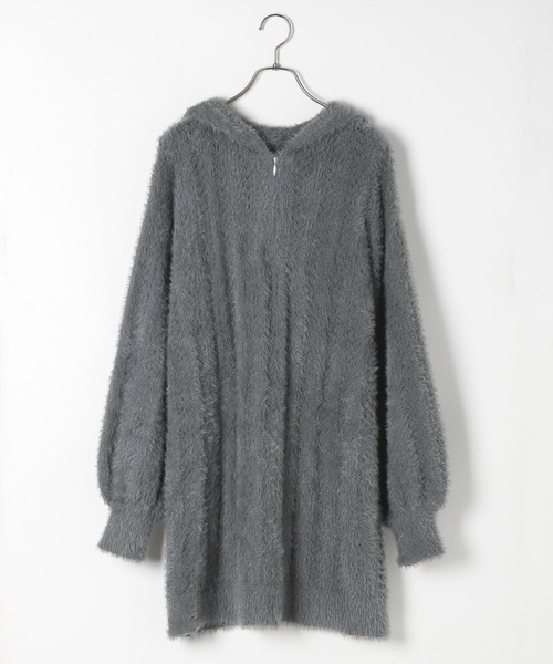 @しぜんそざい Heather（ヘザー）の「シャギーフードZIPミニワンピース 234814