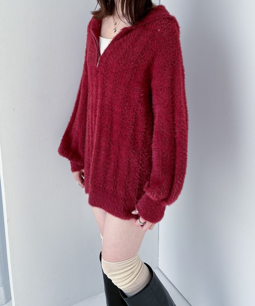 Heather（ヘザー）の「シャギーフードZIPミニワンピース 234814