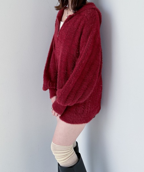 Heather(ヘザー)の「シャギーフードZIPミニワンピース 234814(ワンピース・レディース・グレー/ホワイト/レッド・FREE)」の4枚目の写真