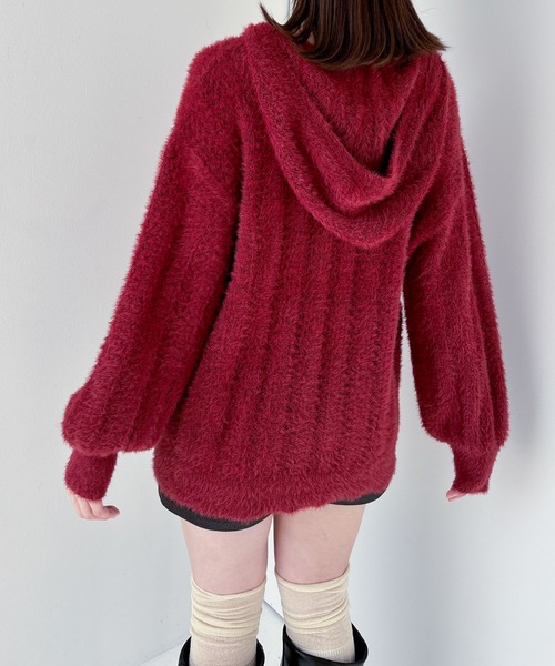 Heather(ヘザー)の「シャギーフードZIPミニワンピース 234814(ワンピース・レディース・グレー/ホワイト/レッド・FREE)」の6枚目の写真