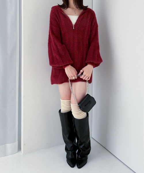 レア❗️美品❗️希少サイズ4‼️【テリー・ジョンスン】お洒落なミニワンピース ❣️ Heather（ヘザー）の「シャギーフードZIPミニワンピース 234814