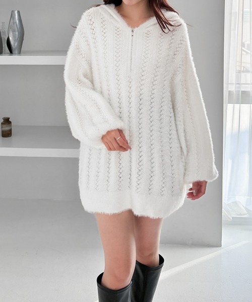 Heather(ヘザー)の「シャギーフードZIPミニワンピース 234814(ワンピース・レディース・グレー/ホワイト/レッド・FREE)」の16枚目の写真