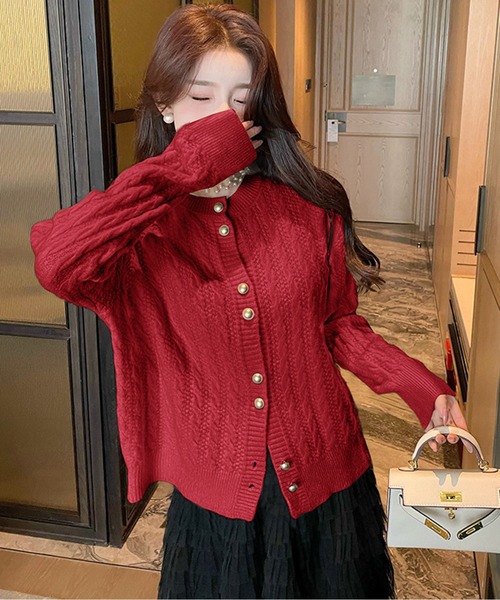ビジューボタンケーブルニットカーディガン（カーディガン/ボレロ）｜AMAJI（アマジ）