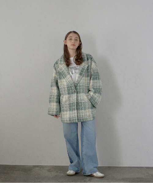 MINERTE(ミネルテ)の「【MINERTE】plaid pattern tailored middle coat / チェック柄テーラードミドルコート(チェスターコート・レディース・ベージュ/グリーン/ブラック・FREE)」の22枚目の写真