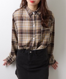 チェック柄 長袖 フロント ボタン シャツ
