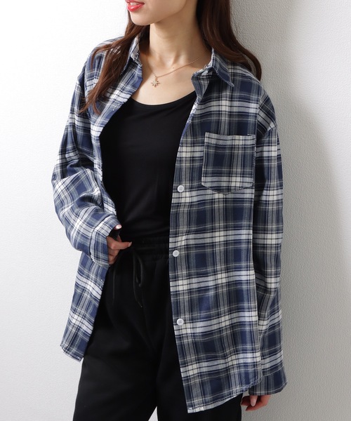 Lace Ladies(レースレディース)の「チェック柄 長袖 フロント ボタン シャツ(シャツ/ブラウス・レディース・ピンク/ベージュ/ネイビー/ミント/ブラック・M/XL)」の4枚目の写真