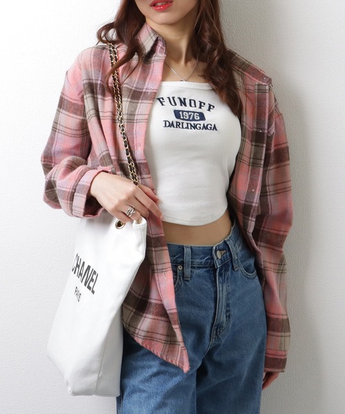 Lace Ladies(レースレディース)の「チェック柄 長袖 フロント ボタン シャツ(シャツ/ブラウス・レディース・ピンク/ベージュ/ネイビー/ミント/ブラック・M/XL)」の5枚目の写真