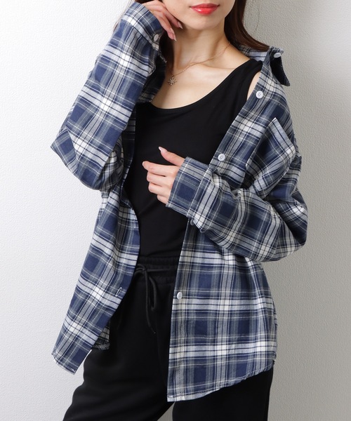 Lace Ladies(レースレディース)の「チェック柄 長袖 フロント ボタン シャツ(シャツ/ブラウス・レディース・ピンク/ベージュ/ネイビー/ミント/ブラック・M/XL)」の7枚目の写真