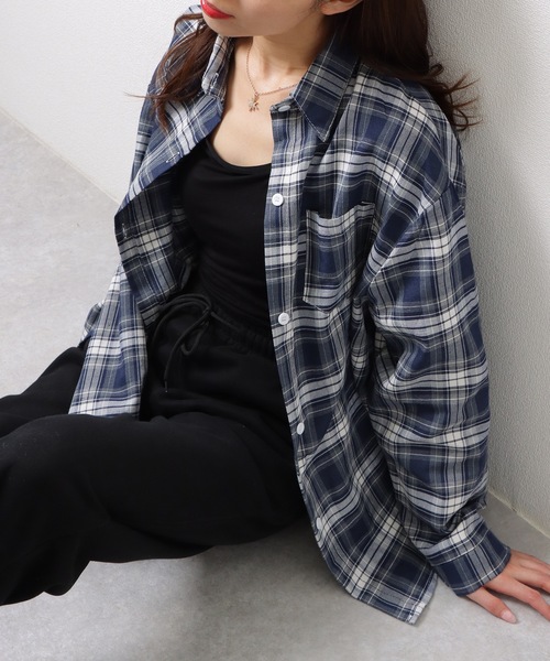 Lace Ladies(レースレディース)の「チェック柄 長袖 フロント ボタン シャツ(シャツ/ブラウス・レディース・ピンク/ベージュ/ネイビー/ミント/ブラック・M/XL)」の10枚目の写真
