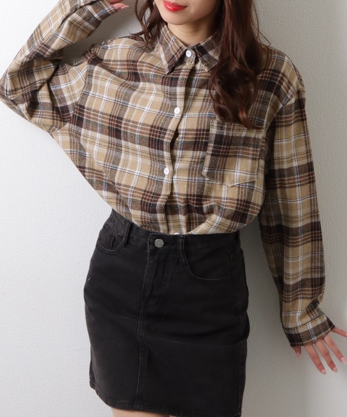 Lace Ladies(レースレディース)の「チェック柄 長袖 フロント ボタン シャツ(シャツ/ブラウス・レディース・ピンク/ベージュ/ネイビー/ミント/ブラック・M/XL)」の12枚目の写真