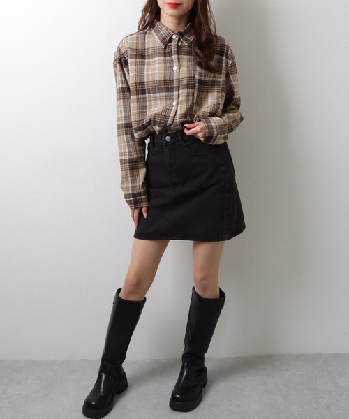 Lace Ladies(レースレディース)の「チェック柄 長袖 フロント ボタン シャツ(シャツ/ブラウス・レディース・ピンク/ベージュ/ネイビー/ミント/ブラック・M/XL)」の13枚目の写真