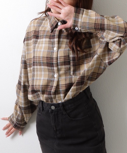 Lace Ladies(レースレディース)の「チェック柄 長袖 フロント ボタン シャツ(シャツ/ブラウス・レディース・ピンク/ベージュ/ネイビー/ミント/ブラック・M/XL)」の14枚目の写真