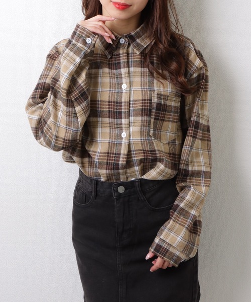 Lace Ladies(レースレディース)の「チェック柄 長袖 フロント ボタン シャツ(シャツ/ブラウス・レディース・ピンク/ベージュ/ネイビー/ミント/ブラック・M/XL)」の15枚目の写真