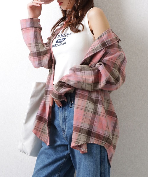 Lace Ladies(レースレディース)の「チェック柄 長袖 フロント ボタン シャツ(シャツ/ブラウス・レディース・ピンク/ベージュ/ネイビー/ミント/ブラック・M/XL)」の16枚目の写真