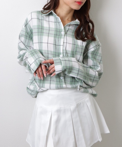 Lace Ladies(レースレディース)の「チェック柄 長袖 フロント ボタン シャツ(シャツ/ブラウス・レディース・ピンク/ベージュ/ネイビー/ミント/ブラック・M/XL)」の17枚目の写真