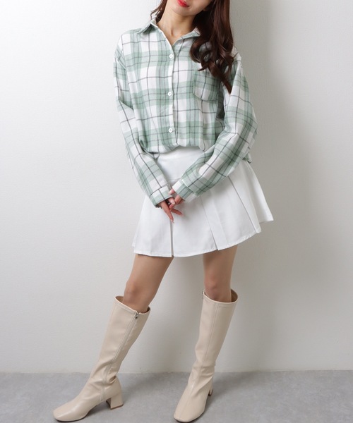 Lace Ladies(レースレディース)の「チェック柄 長袖 フロント ボタン シャツ(シャツ/ブラウス・レディース・ピンク/ベージュ/ネイビー/ミント/ブラック・M/XL)」の18枚目の写真