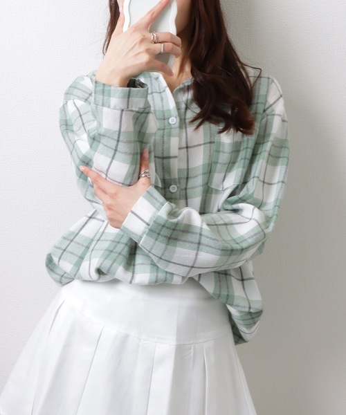 Lace Ladies(レースレディース)の「チェック柄 長袖 フロント ボタン シャツ(シャツ/ブラウス・レディース・ピンク/ベージュ/ネイビー/ミント/ブラック・M/XL)」の21枚目の写真