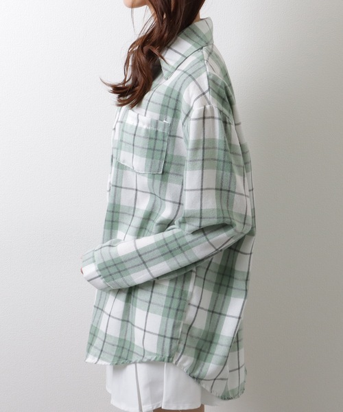 Lace Ladies(レースレディース)の「チェック柄 長袖 フロント ボタン シャツ(シャツ/ブラウス・レディース・ピンク/ベージュ/ネイビー/ミント/ブラック・M/XL)」の22枚目の写真