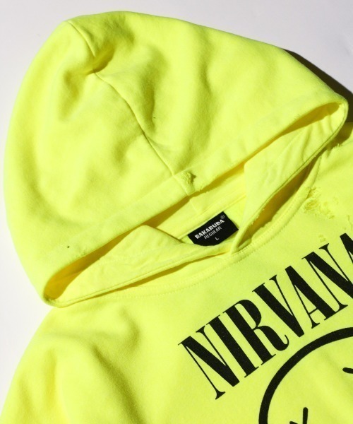 NIRVANA(ニルヴァーナ)の「THRIFTY LOOK / スリフティールック WORN-OUT BAND HOODIE 'NIRVANA' ニルヴァーナ ダメージ加工(パーカー・メンズ・イエロー/ブラック・LARGE/X-LARGE/MEDIUM)」の3枚目の写真