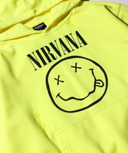 NIRVANA(ニルヴァーナ)の「THRIFTY LOOK / スリフティールック WORN-OUT BAND HOODIE 'NIRVANA' ニルヴァーナ ダメージ加工(パーカー・メンズ・イエロー/ブラック・LARGE/X-LARGE/MEDIUM)」の4枚目の写真