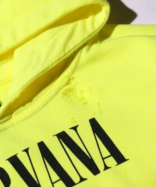 NIRVANA(ニルヴァーナ)の「THRIFTY LOOK / スリフティールック WORN-OUT BAND HOODIE 'NIRVANA' ニルヴァーナ ダメージ加工(パーカー・メンズ・イエロー/ブラック・LARGE/X-LARGE/MEDIUM)」の6枚目の写真