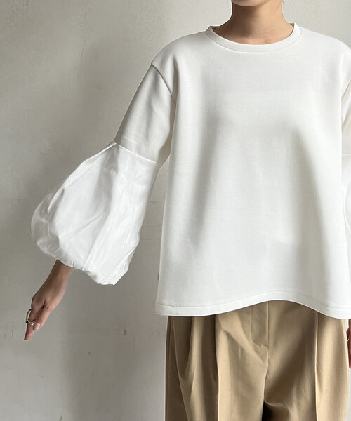 DouDou(ドゥドゥ)の「【WEB限定】バルーンスリーブプルオーバー(Tシャツ/カットソー・レディース・オフホワイト/ブラック・FREE)」の17枚目の写真